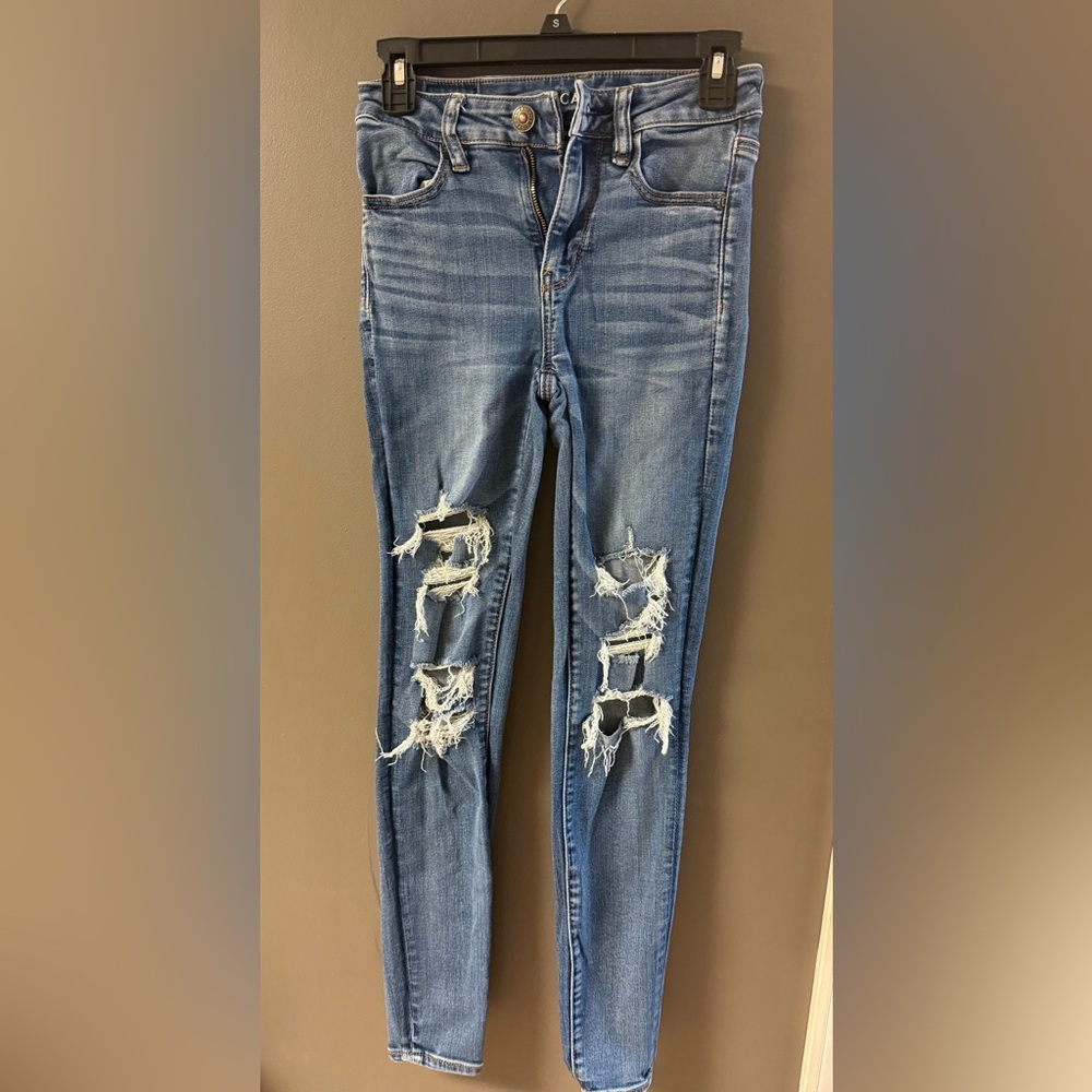 American Eagle Outfitters Ripped Blue Skinny Jeans